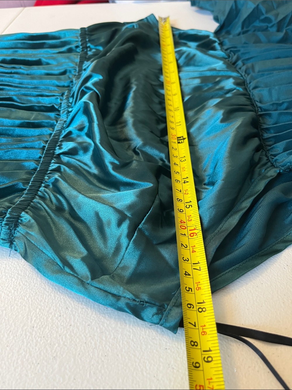 Dark Teal Green Off Shoulder Pleated Dress - Picture 8 of 11